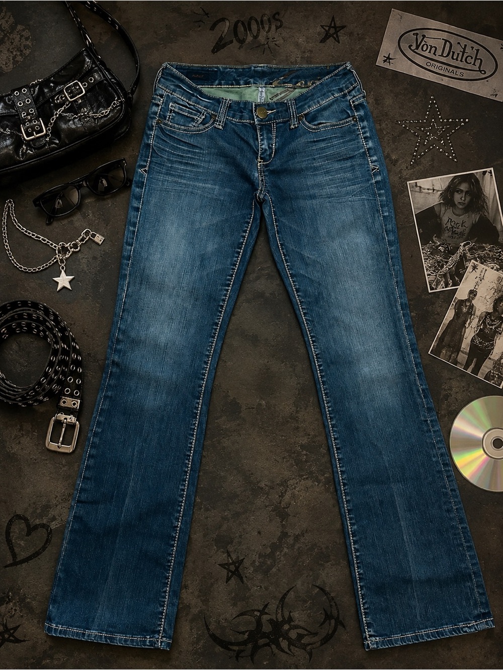 Seven7 Bootcut Jeans Women’s Size 26 Low Rise Distressed Y2K Embellished